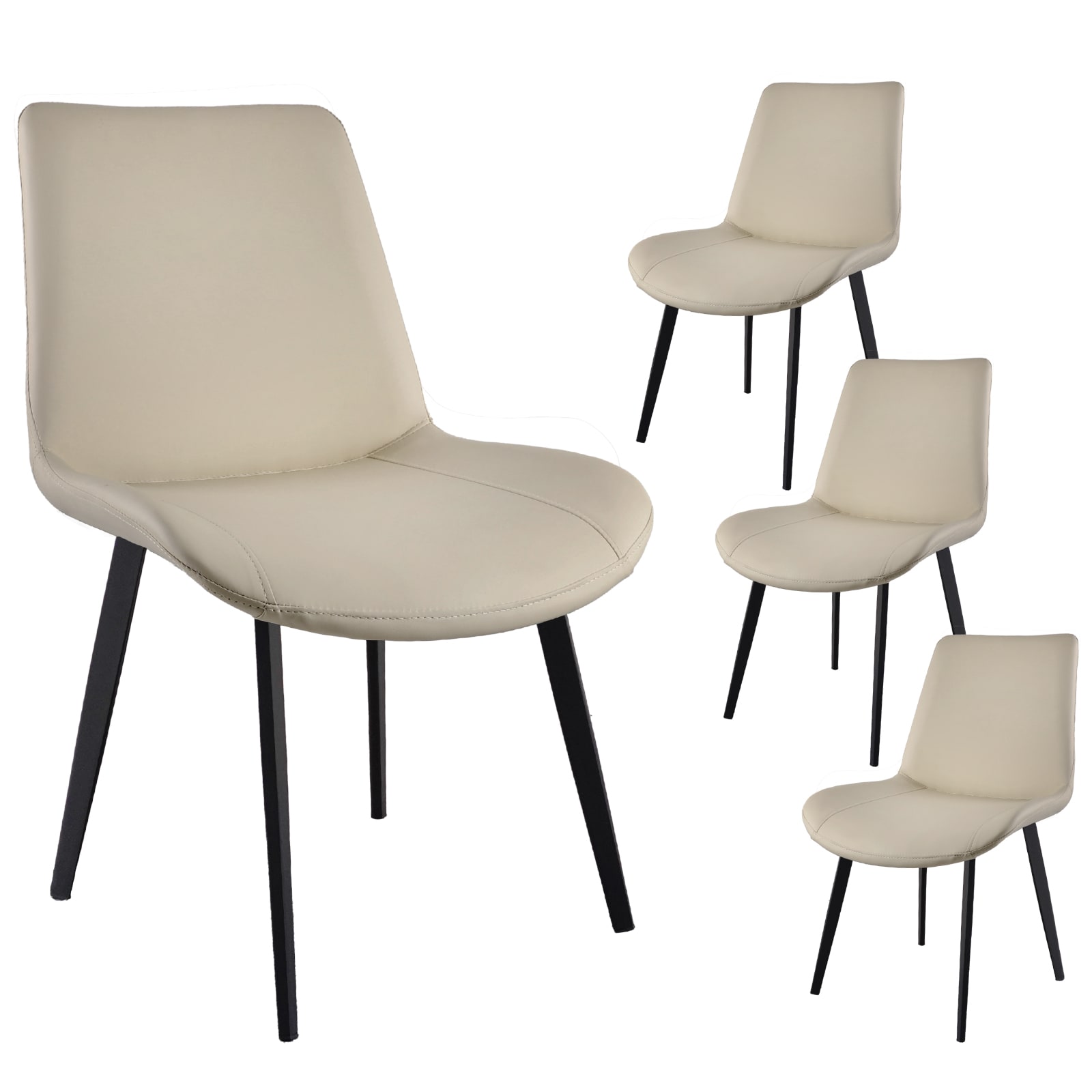 Light Grey PU Leather Dining Chair With Metal Legs, Modern Upholstered Chair Set Of 4 For Kitchen, Restaurant, Living, Meeting Room_voghion.com